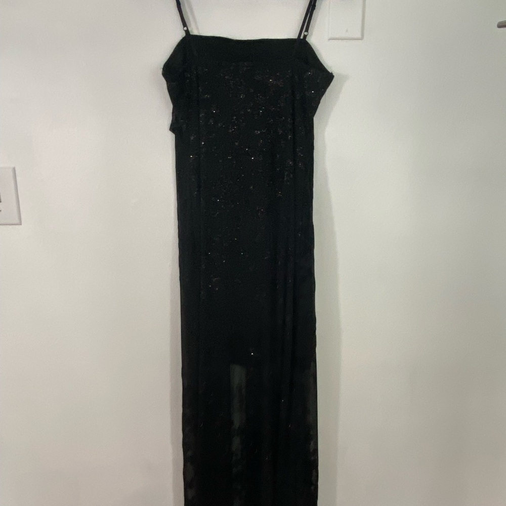 Vintage Slip Dress Mesh Overlay Sparkly Y2K Whimsigoth Long Strappy M 8Tall Vamp - Picture 5 of 15